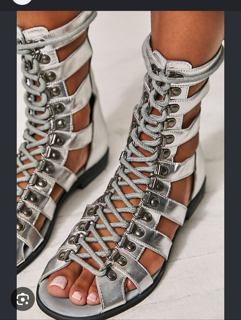 Free People Hacienda Gladiator Sandals Silver Metallic Lace Up Size 39